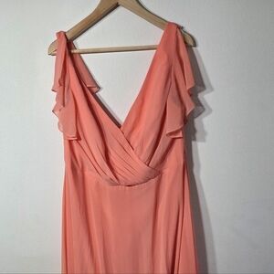 David's Bridal women's Flutter sleeve maxi dress coral reef size 20 Bridesmaid